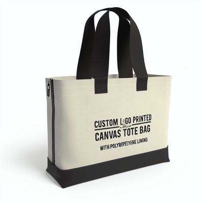 Logo personnalisé imprimé sac à dos en toile fermeté à la fermeture à glissière avec revêtement en PP pour achats personnalisés